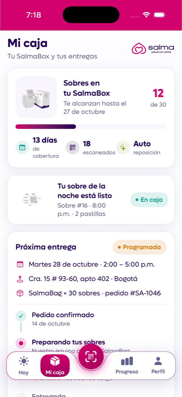 Pantalla Mi caja de la app Salma