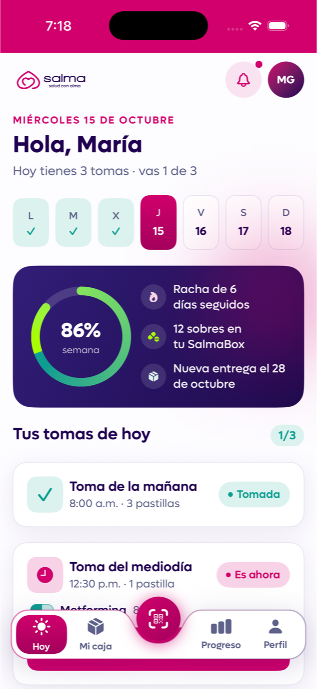 Pantalla Hoy de la app Salma
