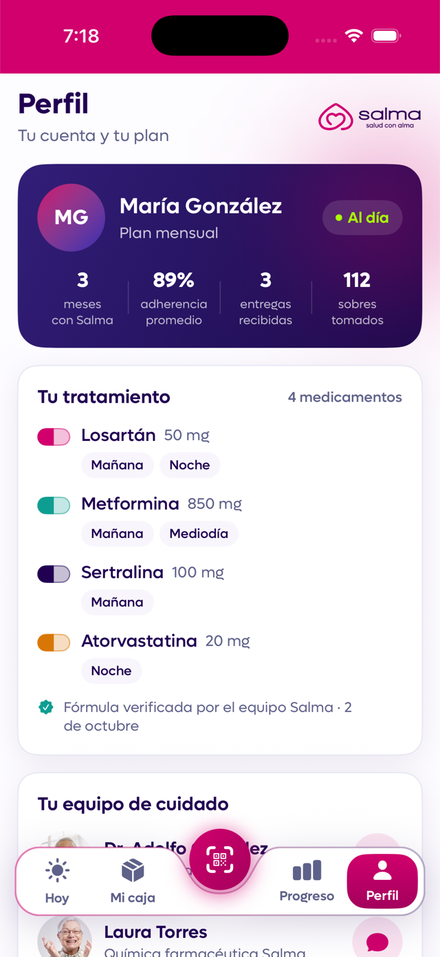 Pantalla Perfil de la app Salma